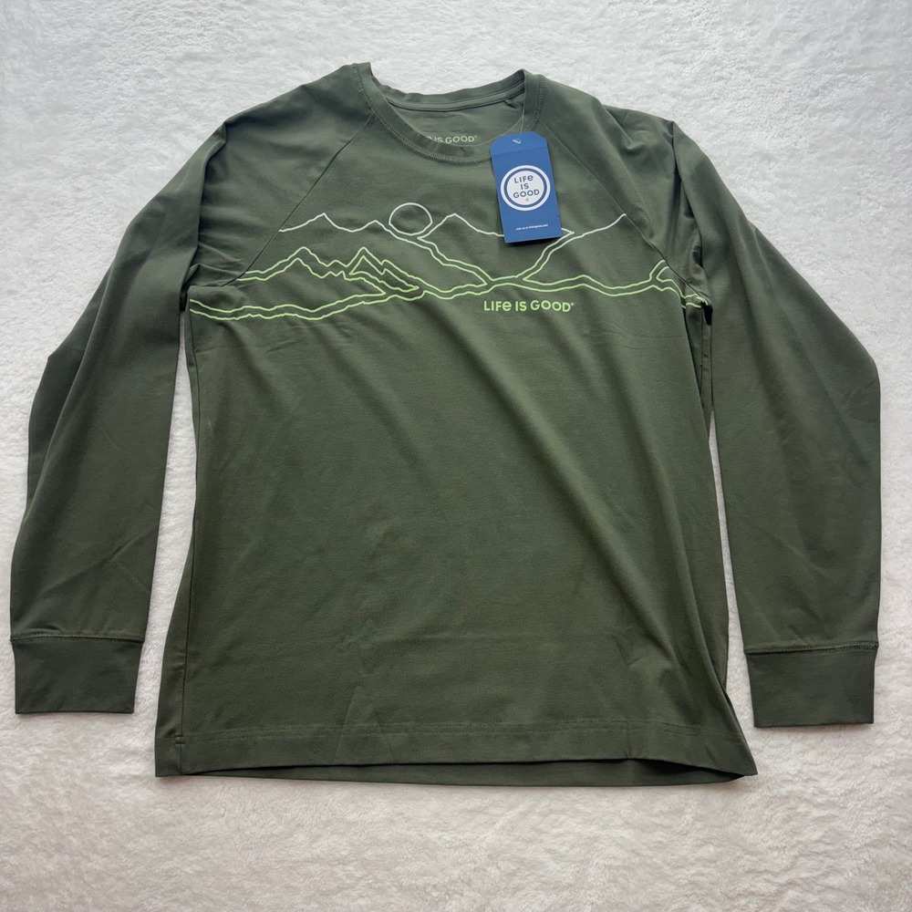 Life is Good Mens Crusher-Flex Long Sleeve Mountain Graphic Tee Green Size M NEW